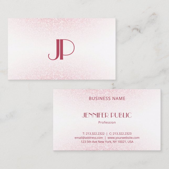 Elegant Pink Rose Gold Glitter Monogram Template Business Card (Front/Back)