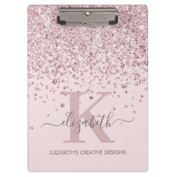 Elegant Pink Rose Gold Glitter Monogrammed Blush  Clipboard