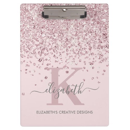 Elegant Pink Rose Gold Glitter Monogrammed Blush  Clipboard