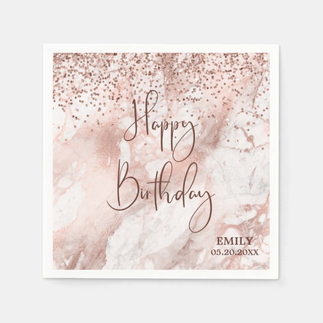 Elegant Pink Rose Gold Glitter Personalize Paper  Napkins (Front)