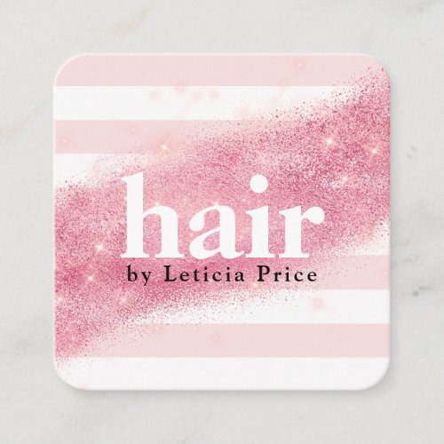 Elegant pink rose gold glitter stripes hair square business card