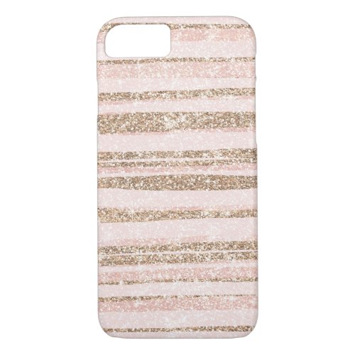 Elegant Pink Rose Gold Glitter Stylish Stripes iPhone 87 Case