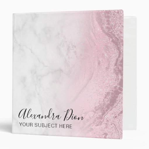 Elegant Pink Rose Gold Glitter White Marble 3 Ring Binder Zazzle