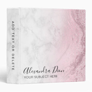 Elegant pink rose gold glitter white marble 3 ring binder