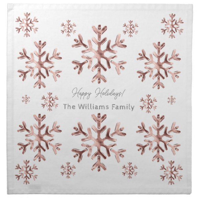 Elegant Pink Rose Gold Look Snowflakes Christmas P Cloth Napkin (Front)