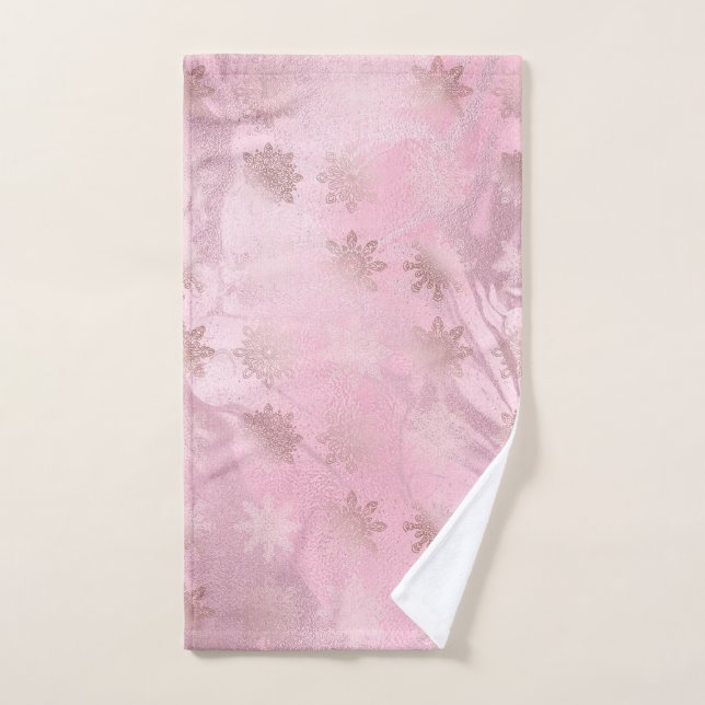 Elegant pink rose gold marble snowflake pattern hand towel  (Hand Towel)
