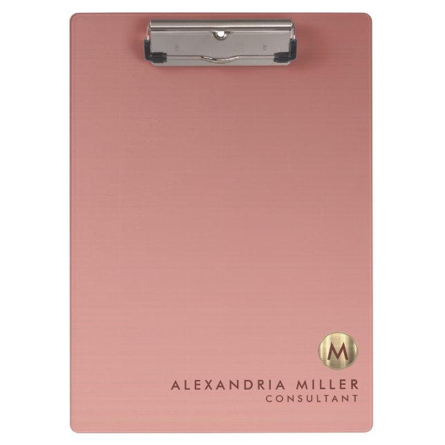 Elegant Pink Rose Gold Monogram Clipboard (Front)
