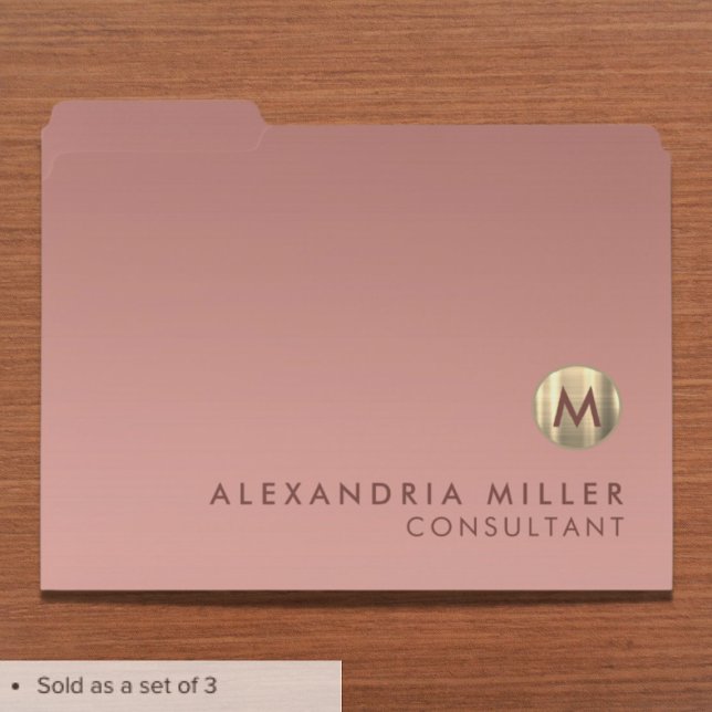 Elegant Pink Rose Gold Monogram File Folder (Creator Uploaded)
