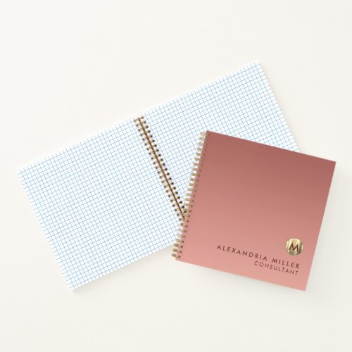 Elegant Pink Rose Gold Monogram Graph Paper Notebook
