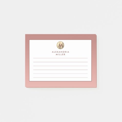 Elegant Pink Rose Gold Monogram Lined Post_it Notes