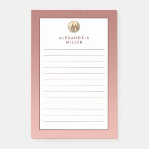 Elegant Pink Rose Gold Monogram Lined Post-it Notes