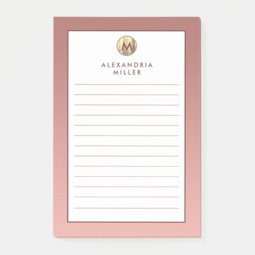 Elegant Pink Rose Gold Monogram Lined Post_it Notes