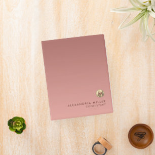 Elegant Pink Rose Gold Monogram Mini Binder