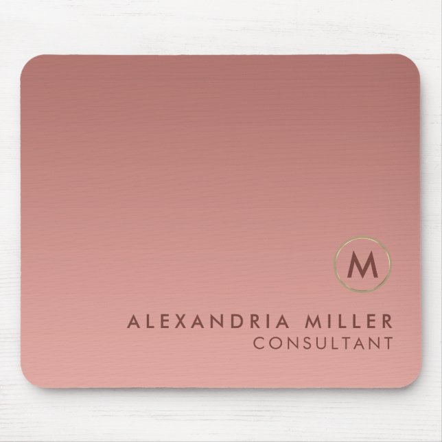Elegant Pink Rose Gold Monogram Mouse Pad (Front)