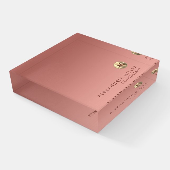 Elegant Pink Rose Gold Monogram Paperweight (Angled)