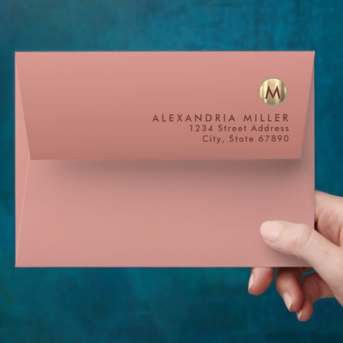 Elegant Pink Rose Gold Monogram Return Address Envelope