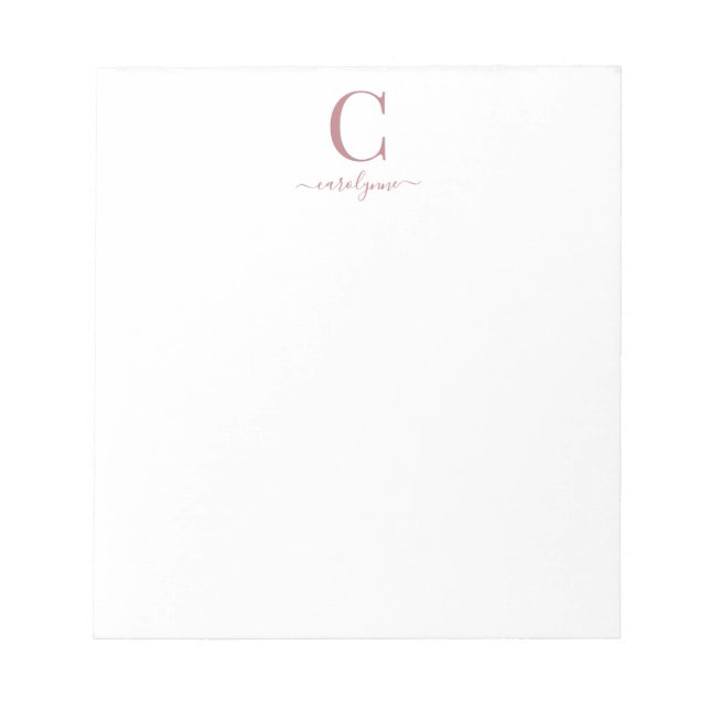 Elegant Pink Rose Gold Monogram Script Notepad (Front)