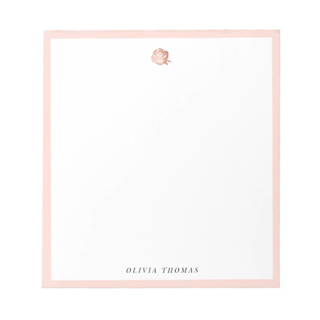 Elegant pink rose gold personalized Stationery Notepad (Front)