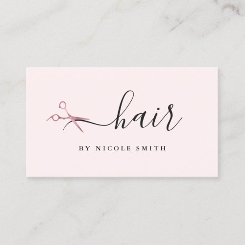 Elegant pink rose gold scissors hair  business card