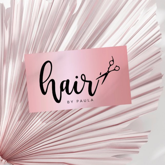 Elegant pink rose gold scissors hairstylist business card (Creator Uploaded)
