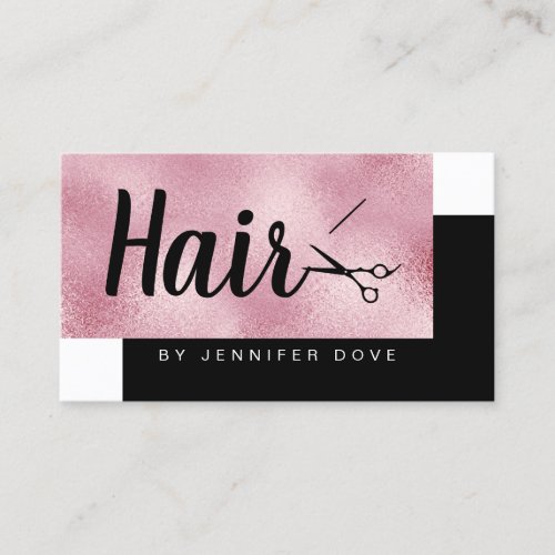 Elegant pink rose gold scissors hairstylist business card