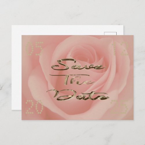 Elegant Pink Rose Gold Script Floral Save The Date Announcement Postcard