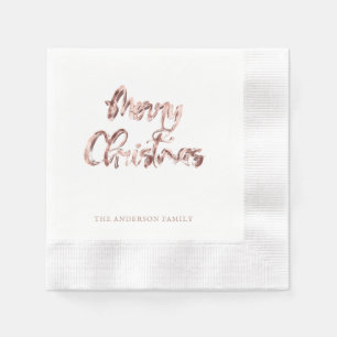 Elegant Pink Rose Gold Script Merry Christmas Napkins