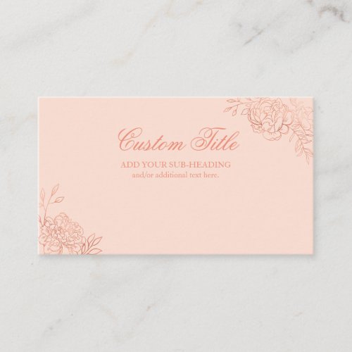Elegant Pink Rose Gold Sketch Floral Custom Enclosure Card