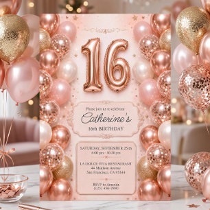 Elegant Pink Rose Gold Sweet 16 Birthday Party Invitation