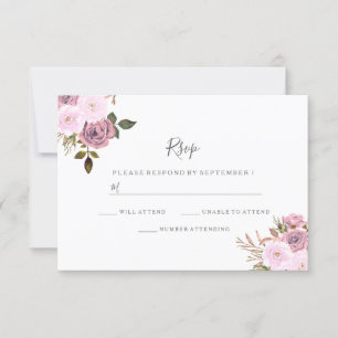 Elegant Pink & Rose Gold Wedding RSVP Card