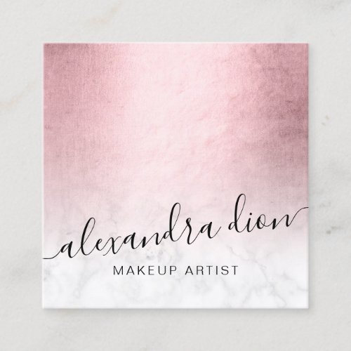 Elegant pink rose gold white marble makeup artist square business card