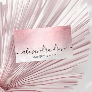 Elegant pink rose gold white marble makeup & hair business card
