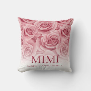 Elegant Pink Rose Grandchilren's Names Grandmother Throw Pillow
