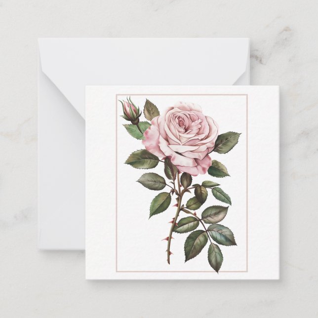 Elegant Pink Rose in Full Bloom Note Card (Front)