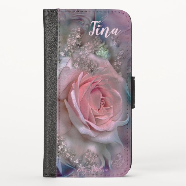 Elegant Pink Rose iPhone Wallet Case (Front)