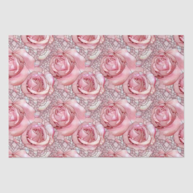 Elegant Pink Rose Mosaic Pattern Birthday Tissue Paper (Front)