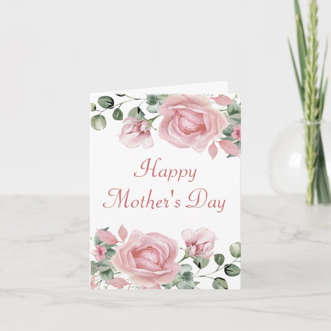 Elegant Pink Rose Mother Day Card (Front)