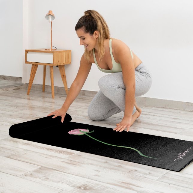 Elegant Pink Rose on Black Yoga Mat (Creator Uploaded)