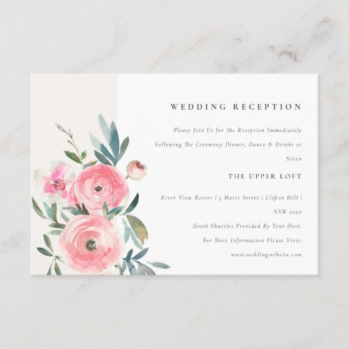 Elegant Pink Rose Orchid Floral Wedding Reception Enclosure Card
