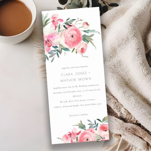 Elegant Pink Rose Orchid Watercolor Floral Wedding Invitation