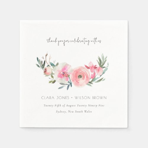 Elegant Pink Rose Orchid Watercolor Floral Wedding Napkins