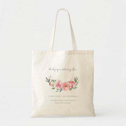 Elegant Pink Rose Orchid Watercolor Floral Wedding Tote Bag