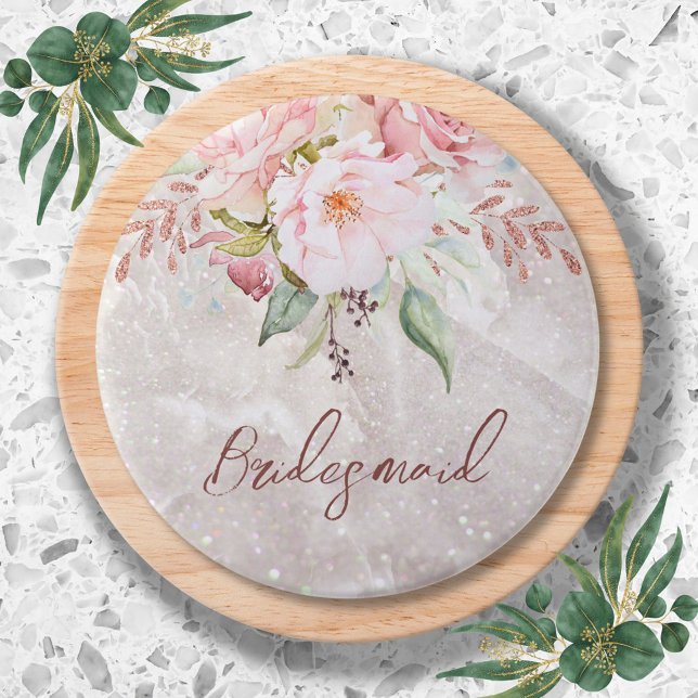 Elegant Pink Rose Peony Floral Marble  Button (In situ)