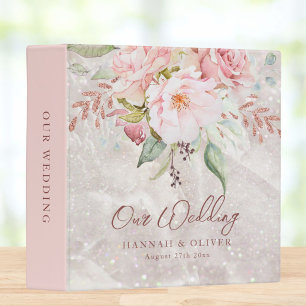 Elegant Pink Rose Peony Floral Wedding Album 3 Ring Binder