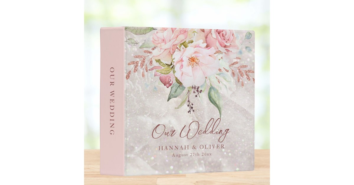 Elegant Pink Rose Peony Floral Wedding Album 3 Ring Binder | Zazzle