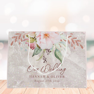 Elegant Pink Rose Peony Floral Wedding Gift Large Gift Bag