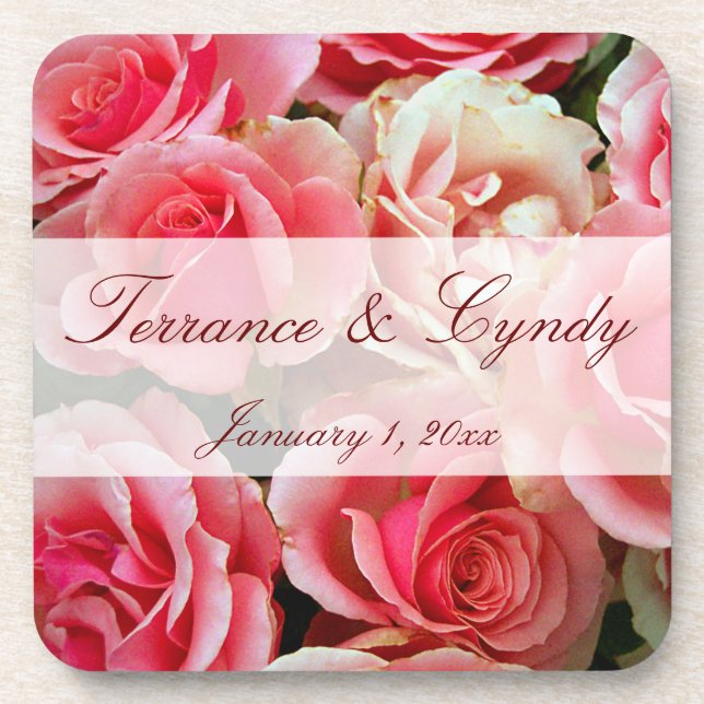 Elegant Pink Rose Personal Set of Cork Coasters (Front)