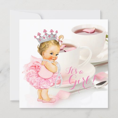 Elegant Pink Rose Petal Tea Cup Baby Shower Tea Invitation