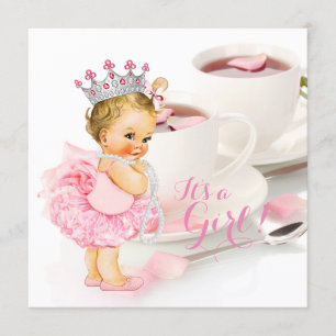 Elegant Pink Rose Petal Tea Cup Baby Shower Tea Invitation