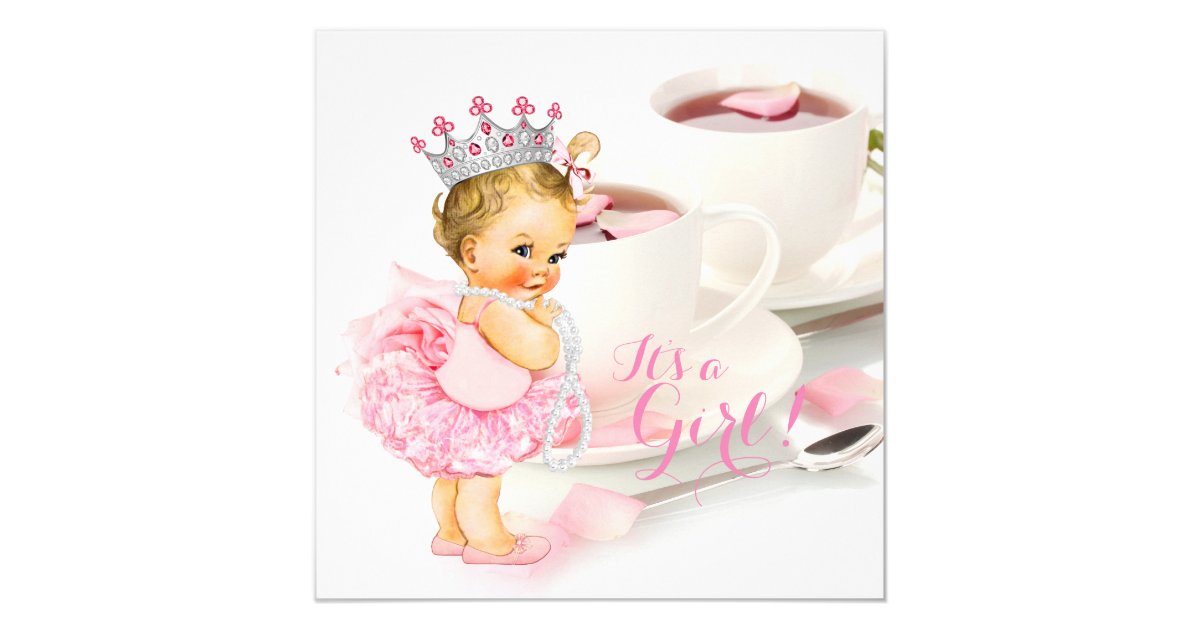 Elegant Pink Rose Petal Tea Cup Baby Shower Tea Invitation